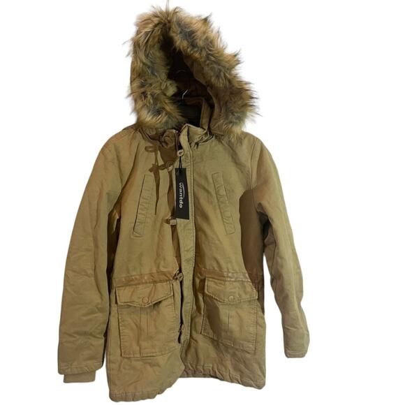 Hooded Jacket Faux Fur Wantdo Danjieshi Winter Trimmed Size L NWT Women's - Picture 1 of 10